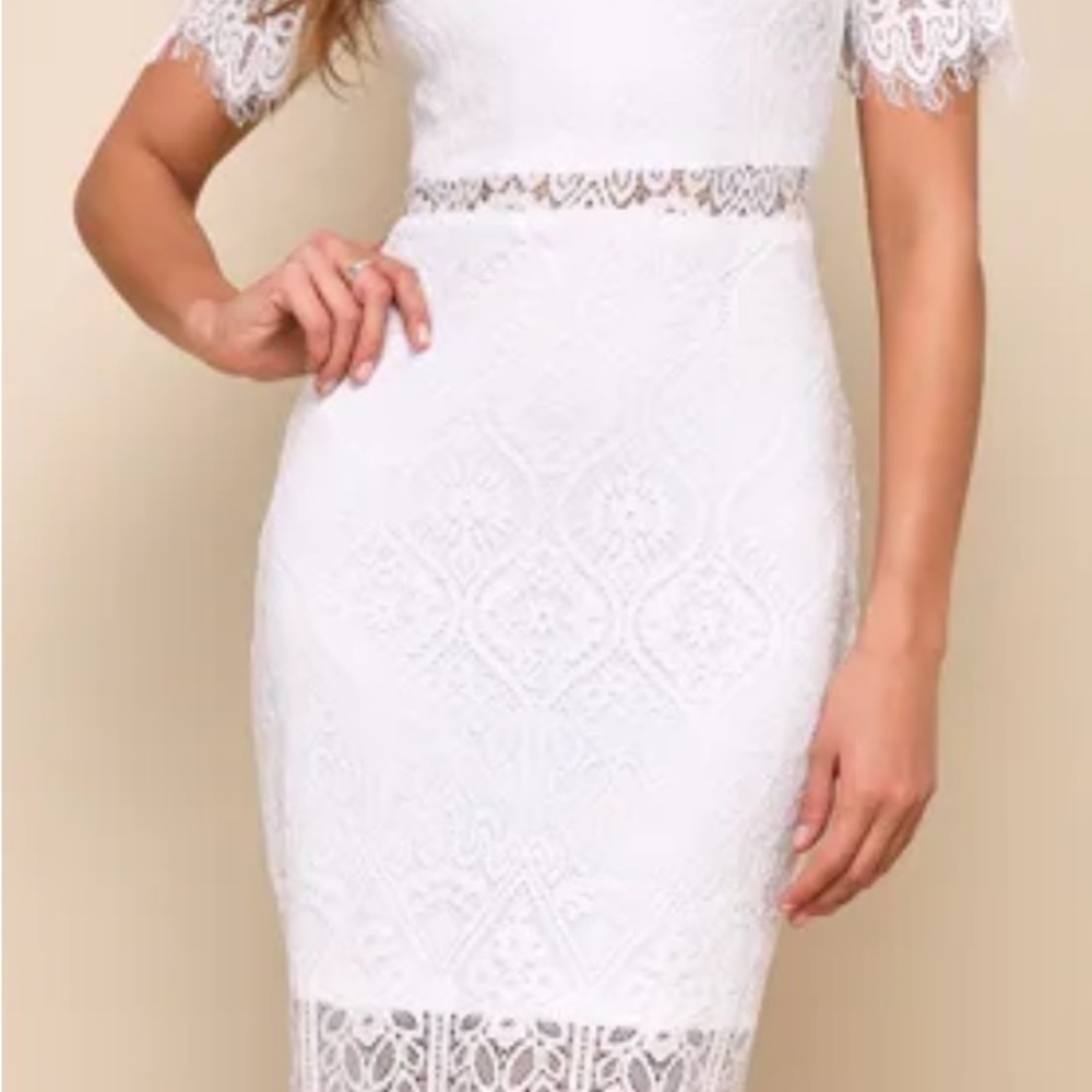 Lulu's White Sheath Midi Dress with Puff Sleeves